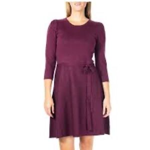 Nina Leonard Women's Belted 3/4 Sleeve Fit & Flare Sweater Dress NWT